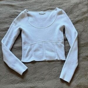 Abercrombie Fitch Ribbed Long Sleeve Cropped Top White Size S